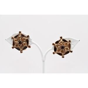 Weiss Vintage Topaz Rhinestone Enamel Clip Earrings Gold Tone Signed